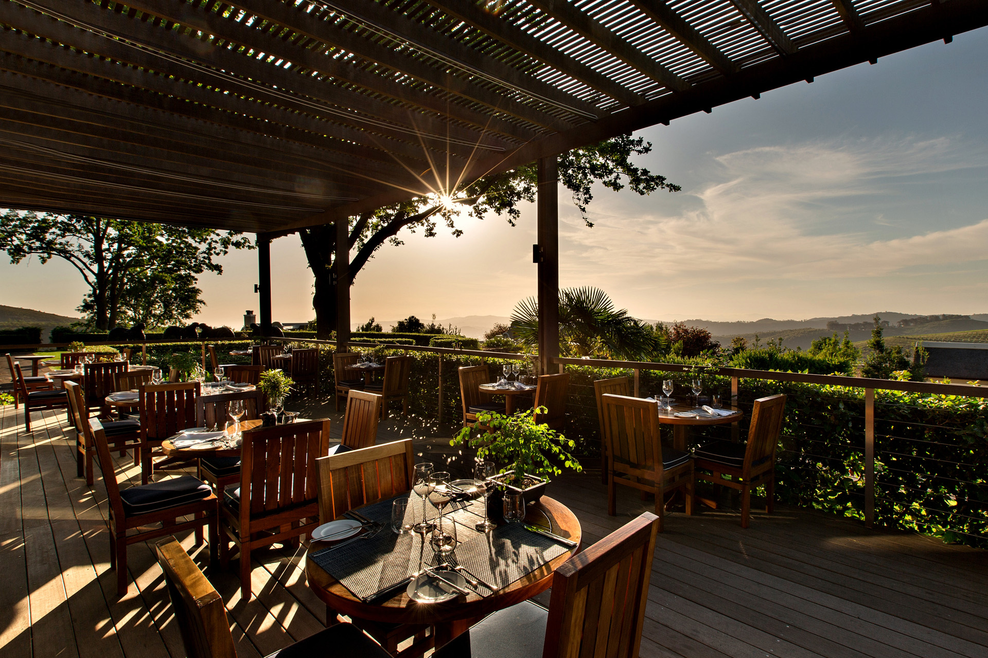 Indochine restaurant terrace overlooking winelands