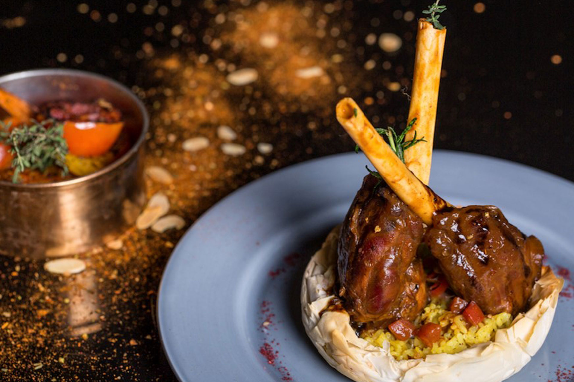 Recipe: Lamb Shank and Couscous on Filo Pastry, served with Vegetable Tagine