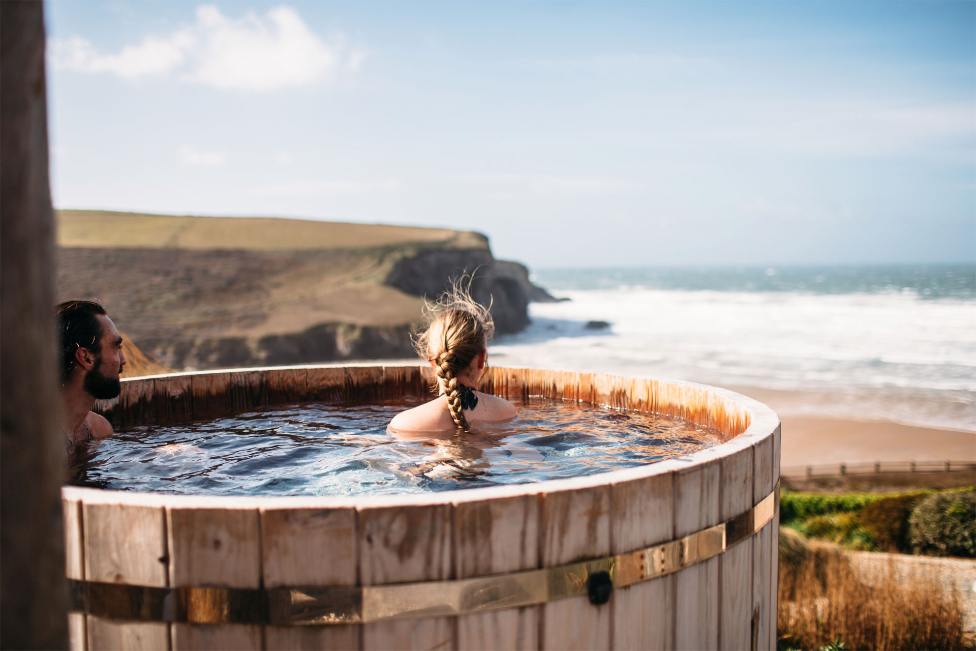 Outdoor hot tub at the Scarlet Hotel in Cornwall