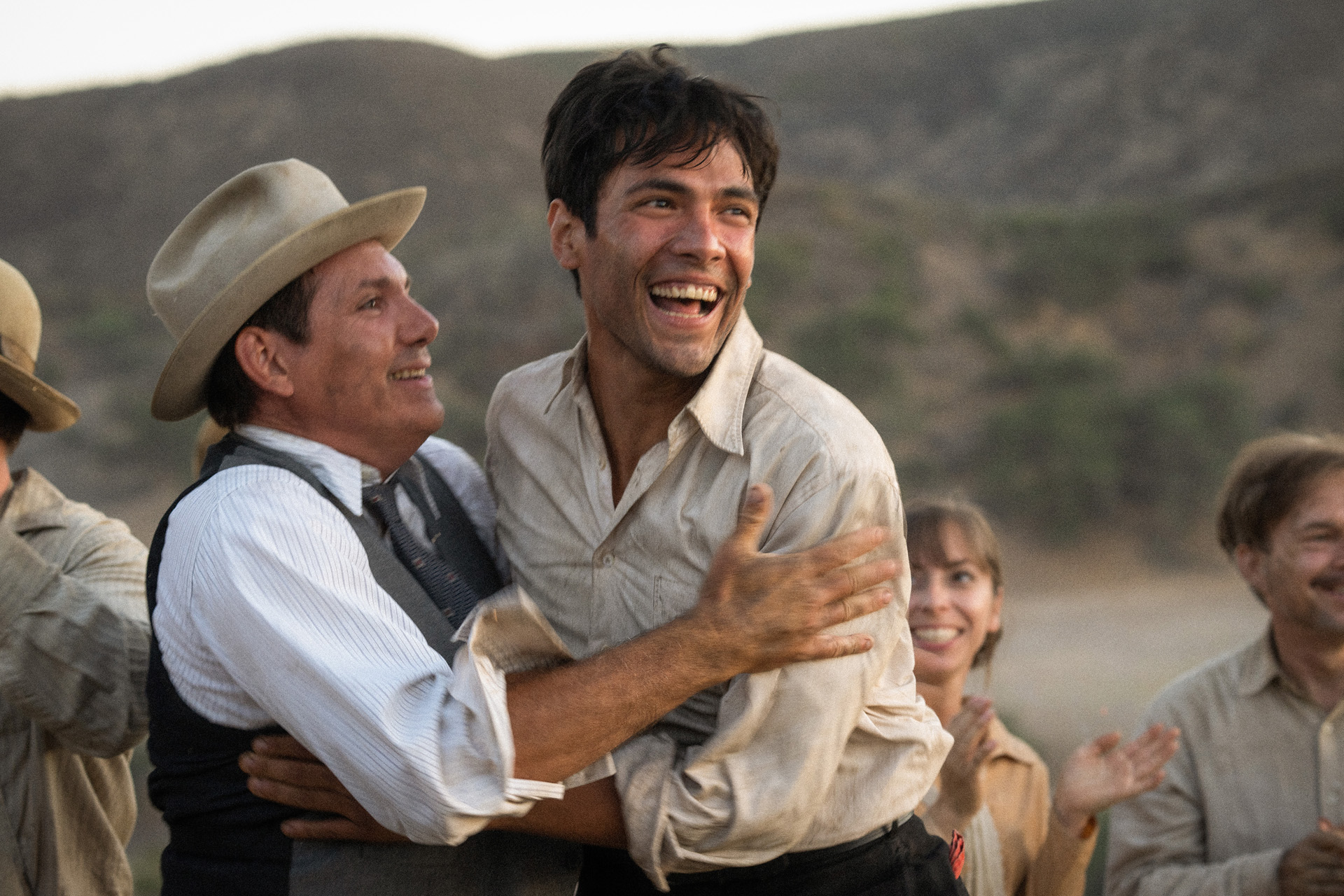 Lukas Haas plays George Munn and Diego Calva plays Manny Torres in Babylon from Paramount Pictures.