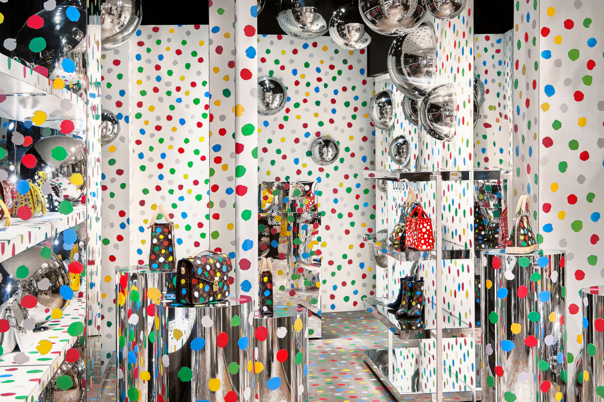 White room covered in multicoloured dots