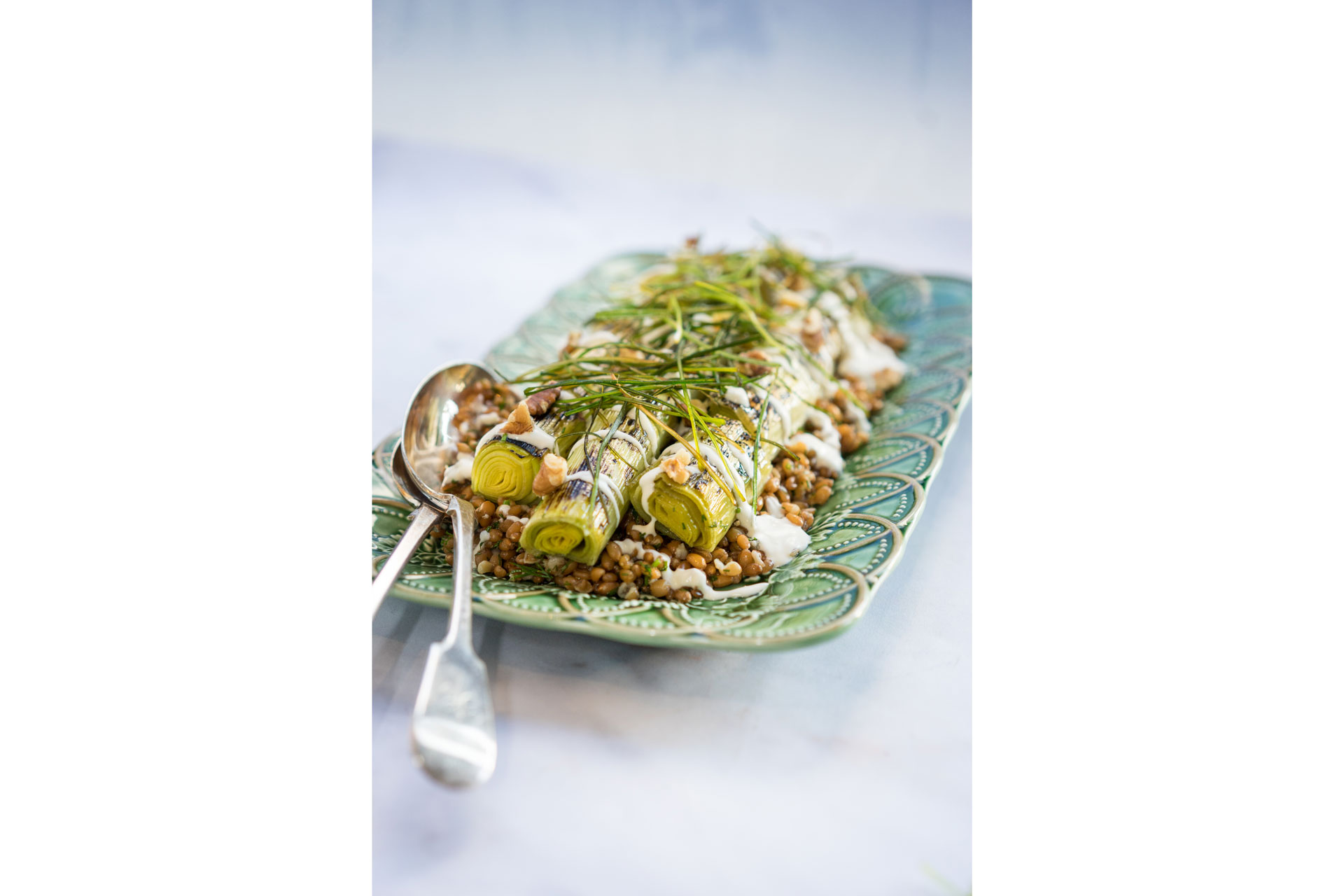 Freekeh and leek baked salad