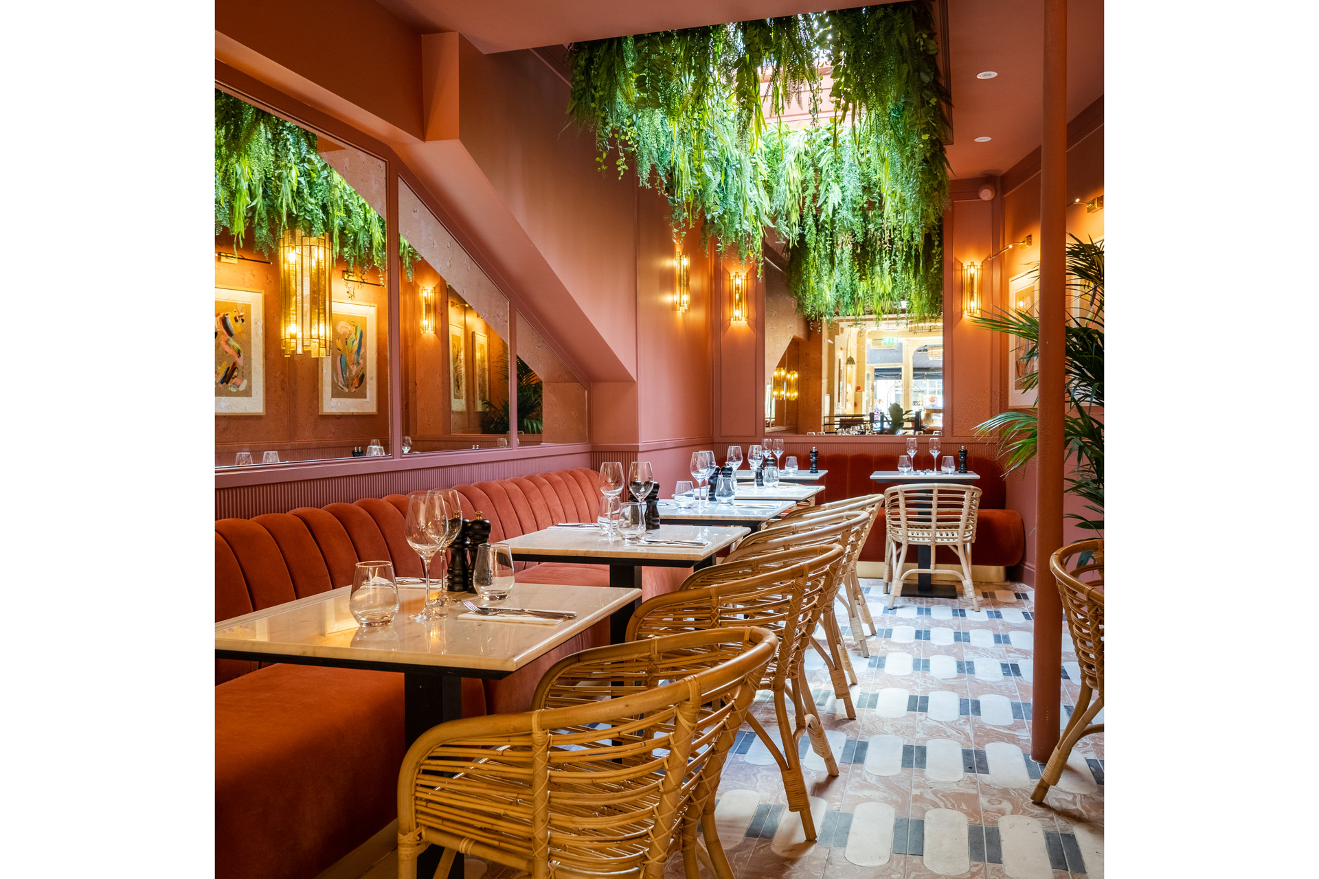 The inside of Mina's, a restaurant in Belgravia, London