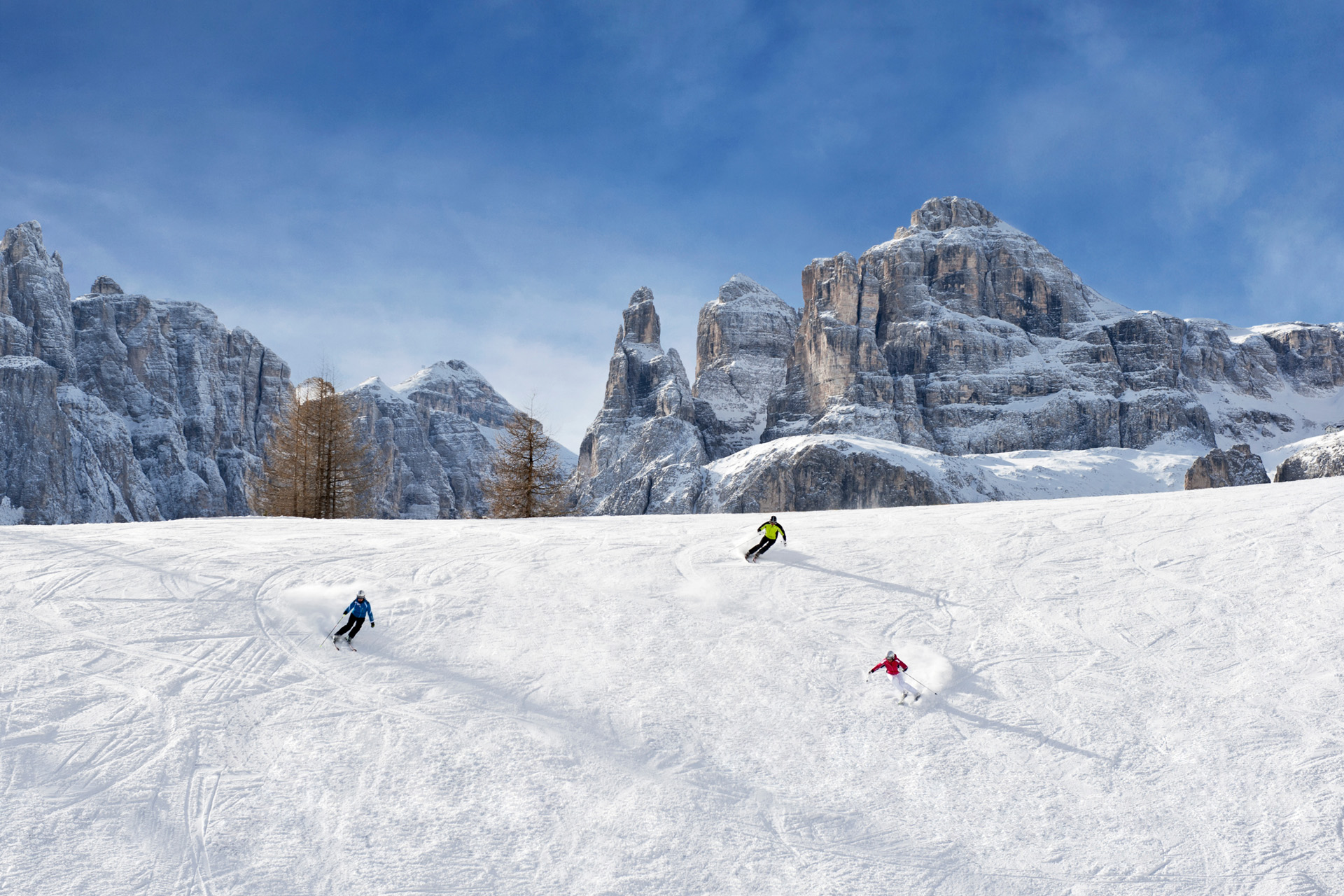 Skiing in the Dolomites in winter