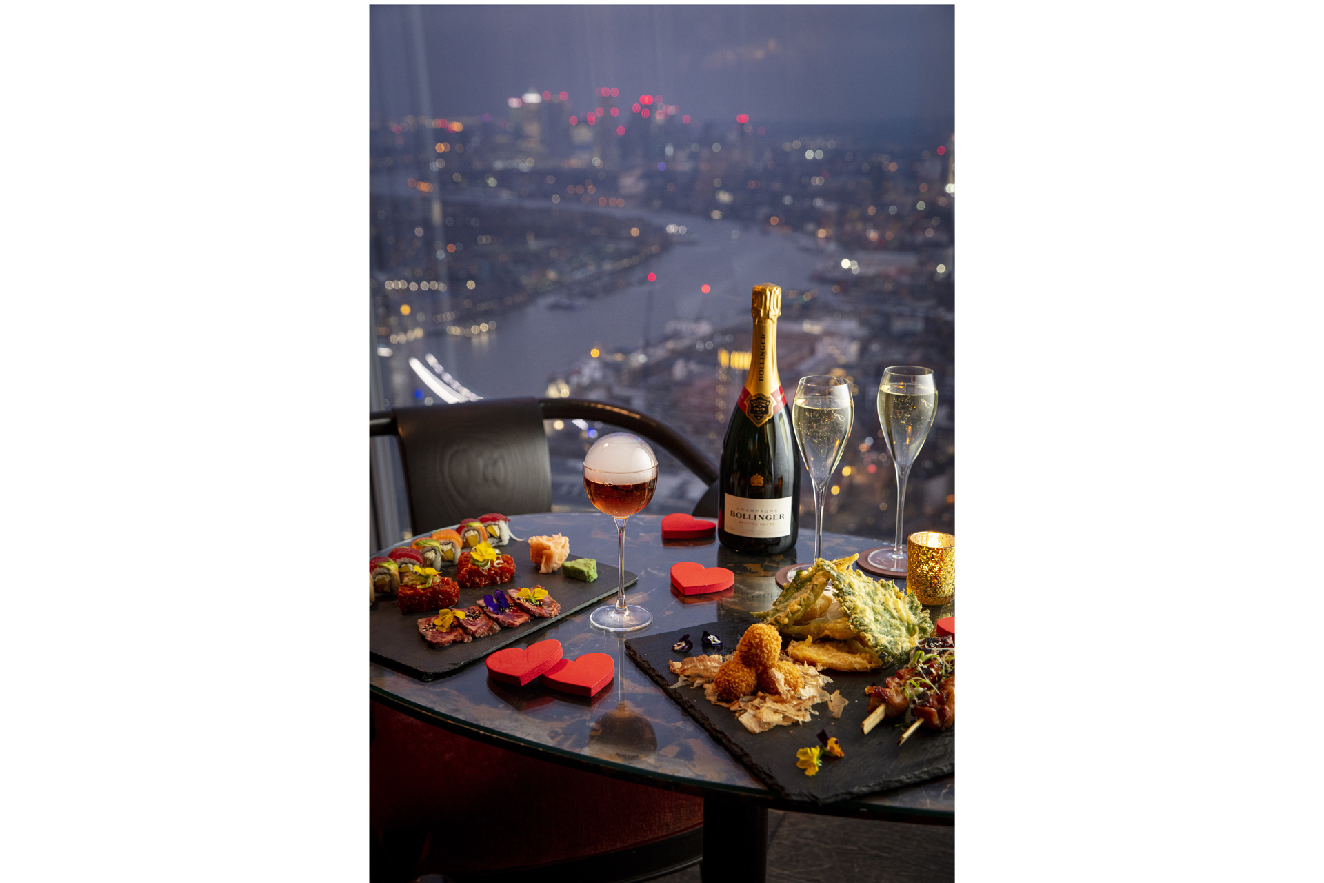 Valentine's Day food and Champagne overlooking the London skyline