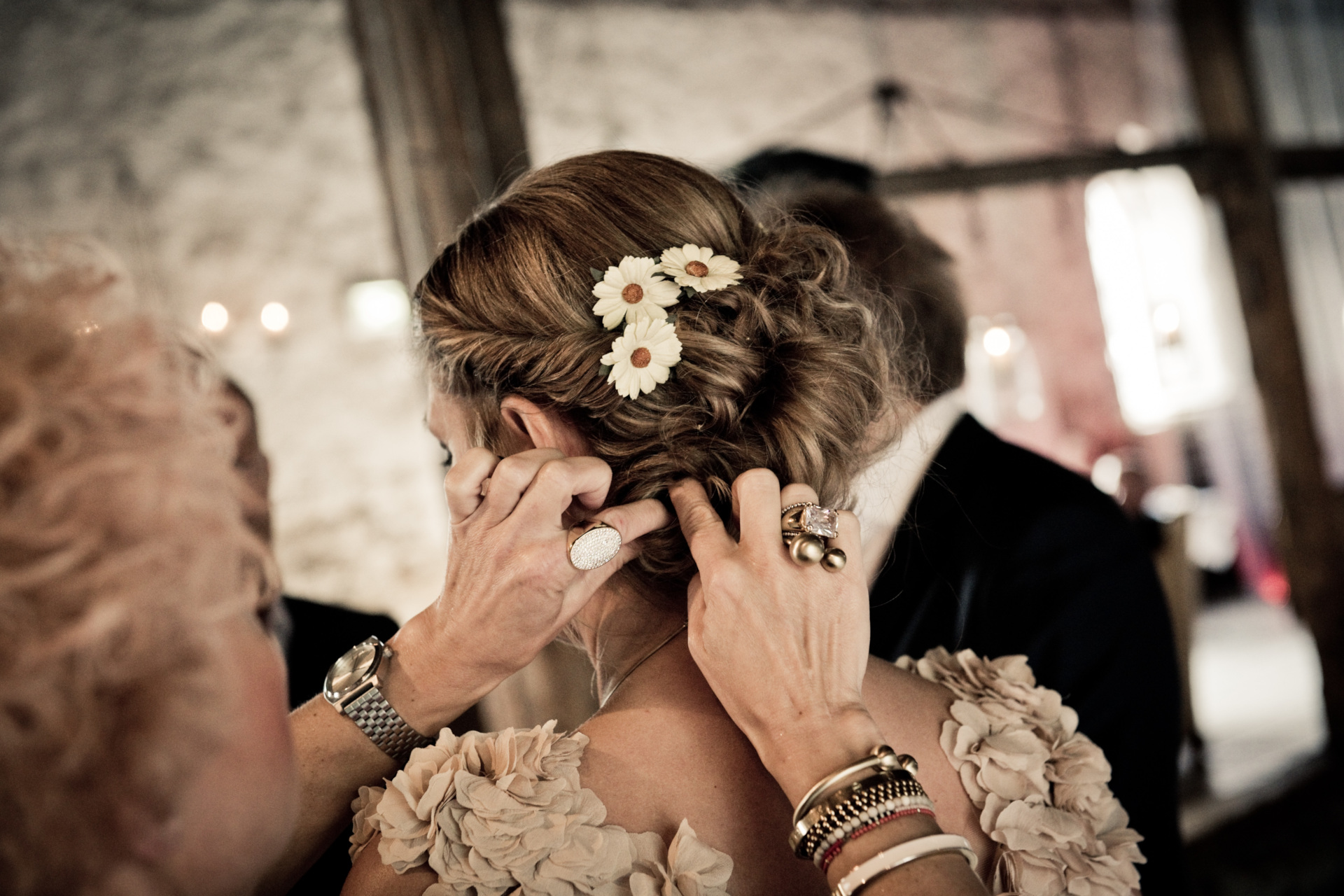 Close up woman's hair in an up-do