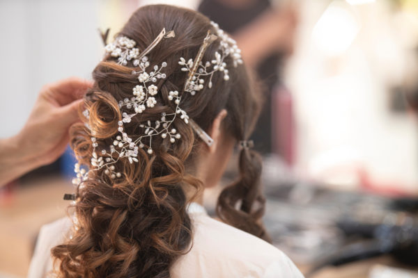 Bride getting her hair done