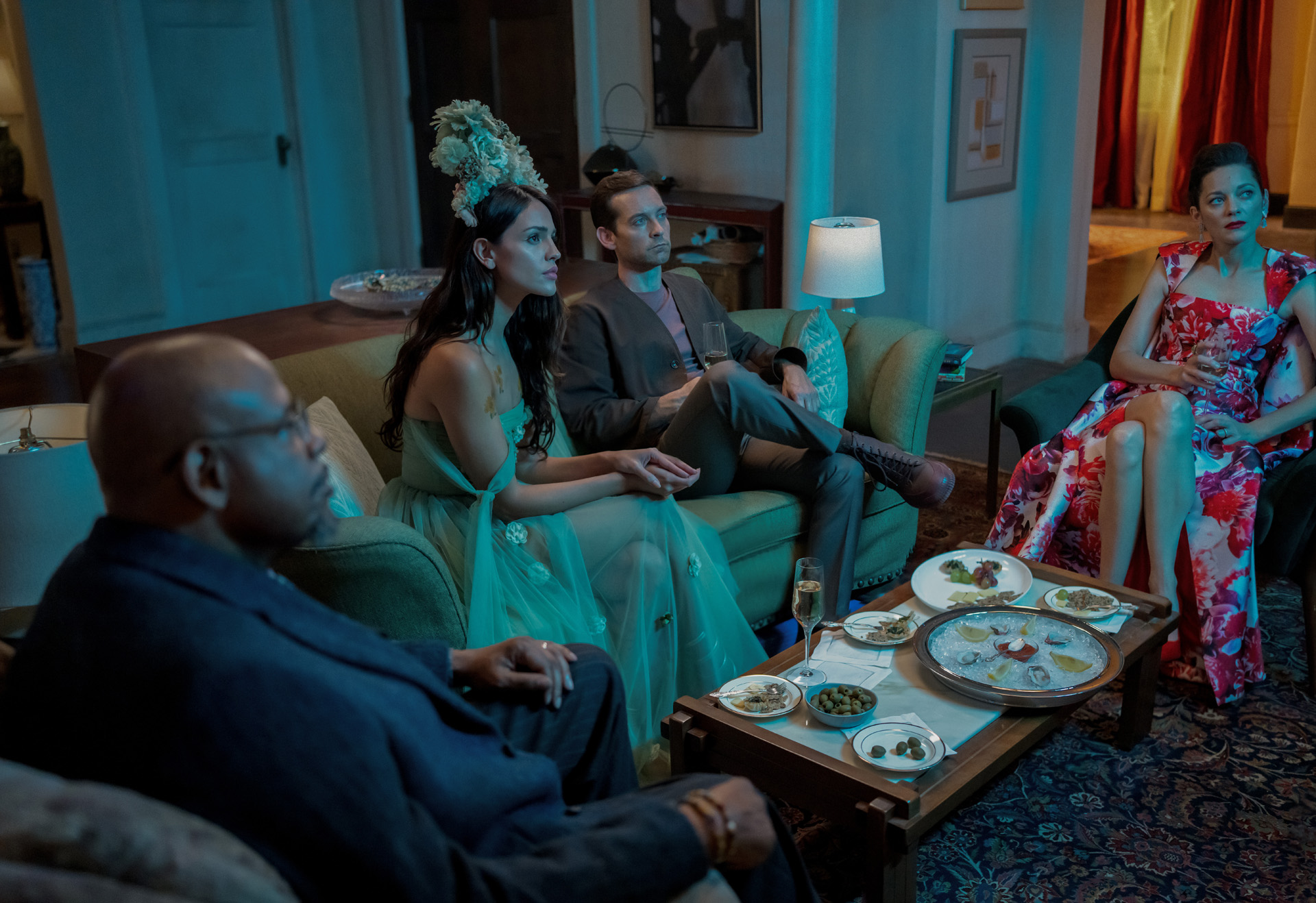 Forest Whitaker, Eiza González, Tobey Maguire and Marion Cotillard in "Extrapolations," 