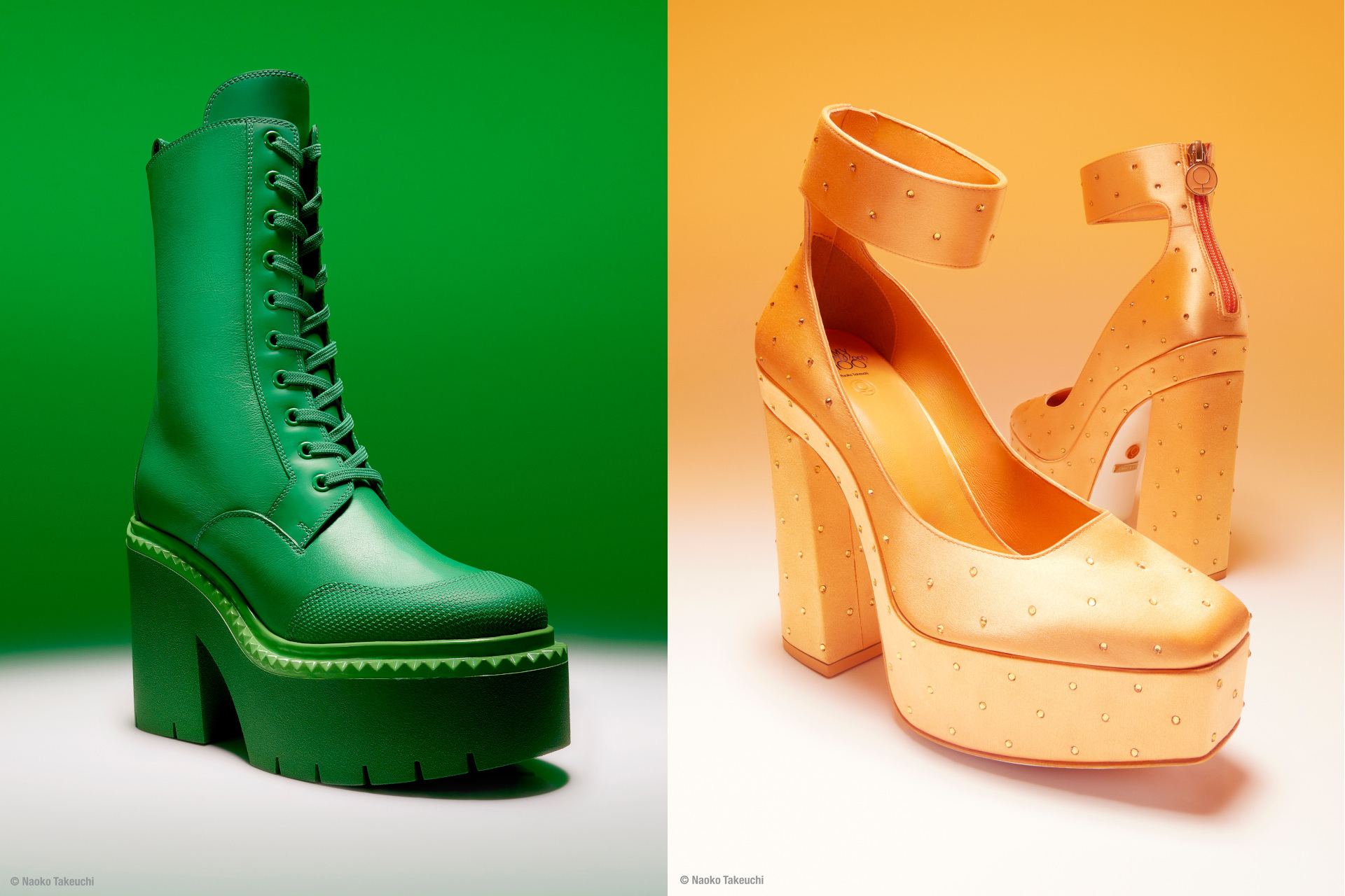 Green boot and yellow diamante platform heels
