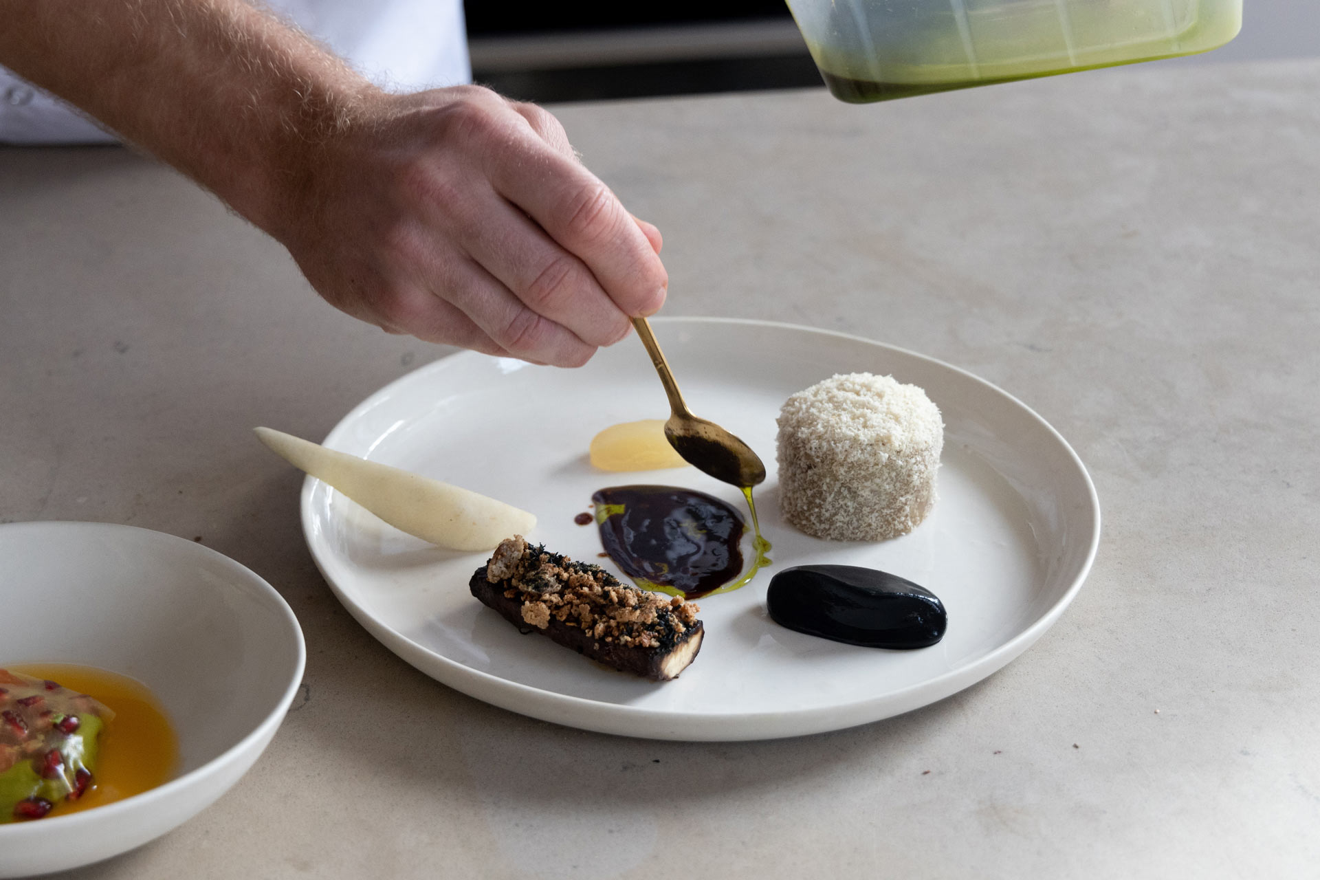 Vegan nut roast being plated up