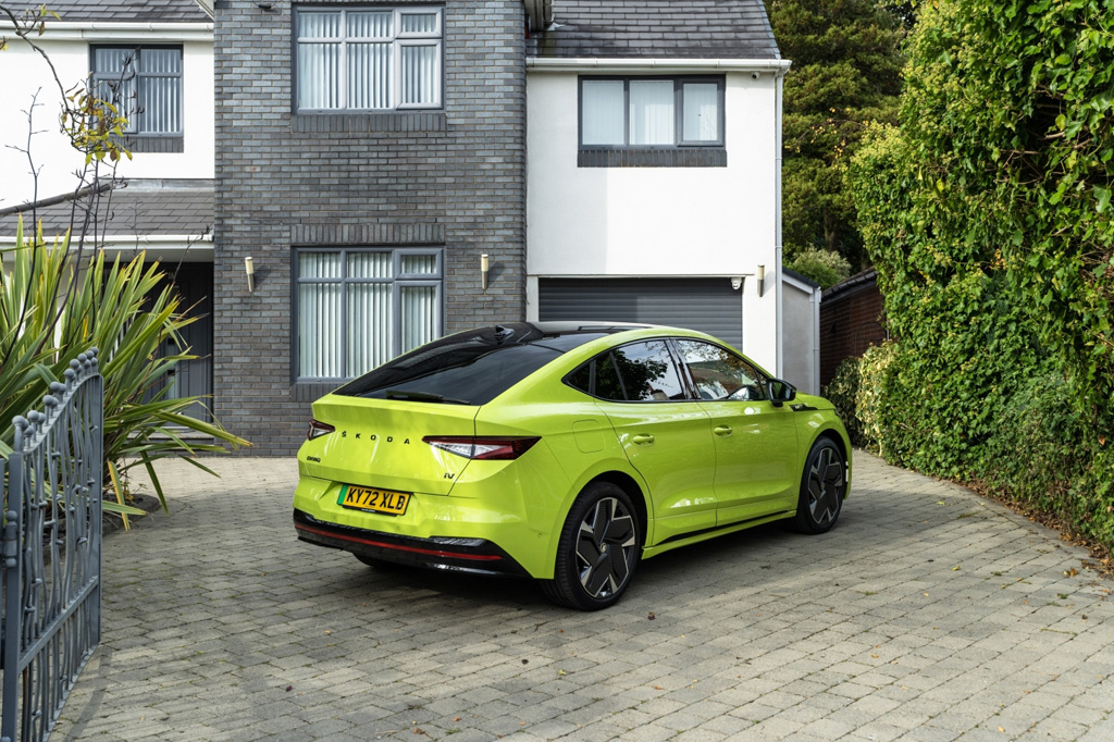 The Skoda Enyaq Coupe vRS on a driveway