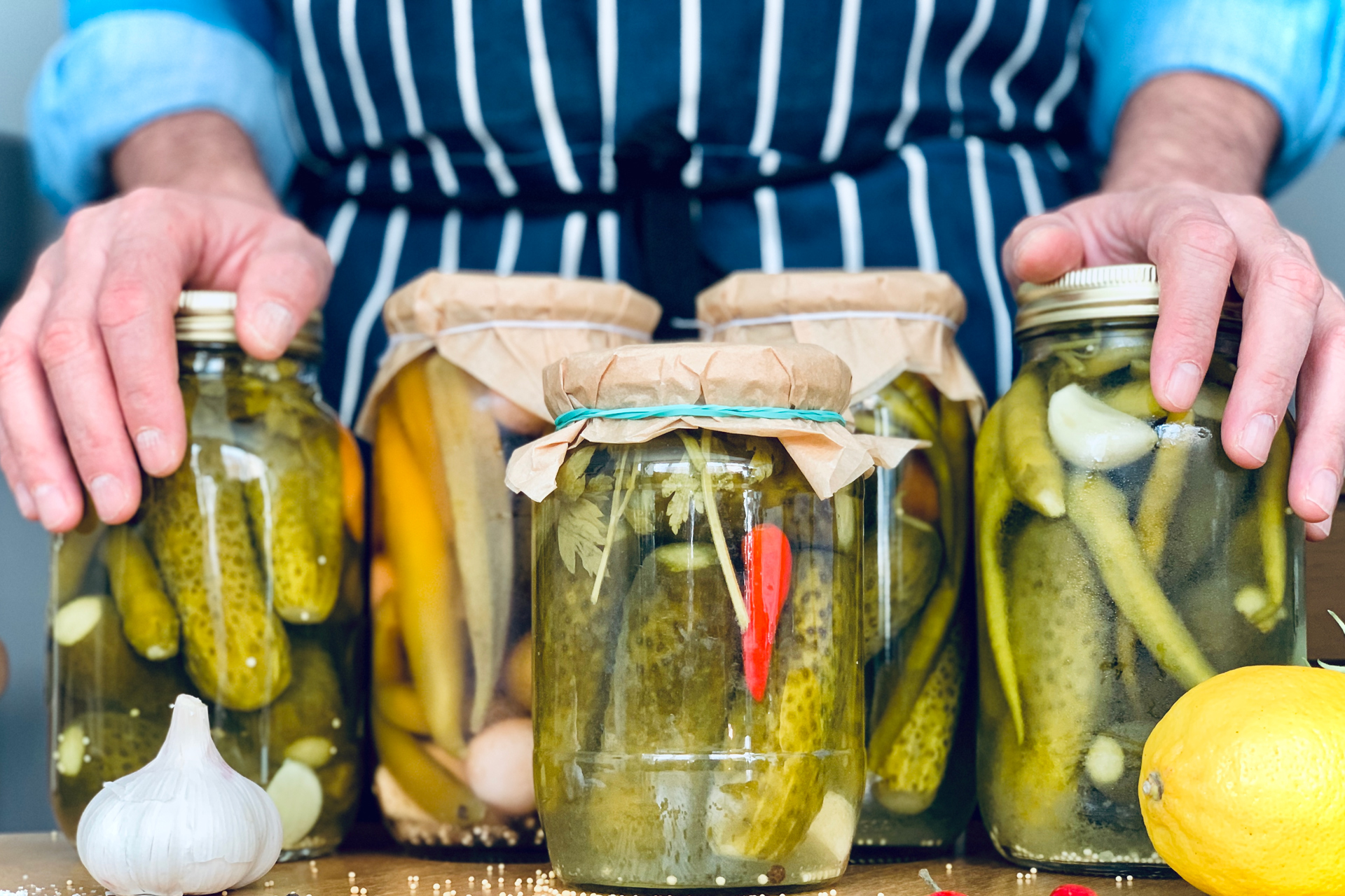 Gherkins in jars