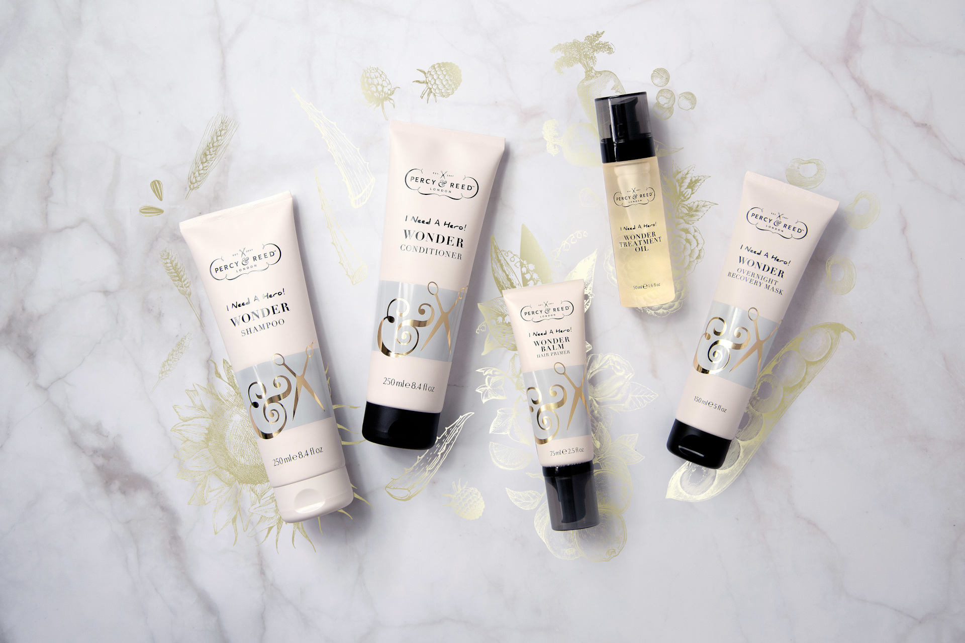 Hair care products on marble counter