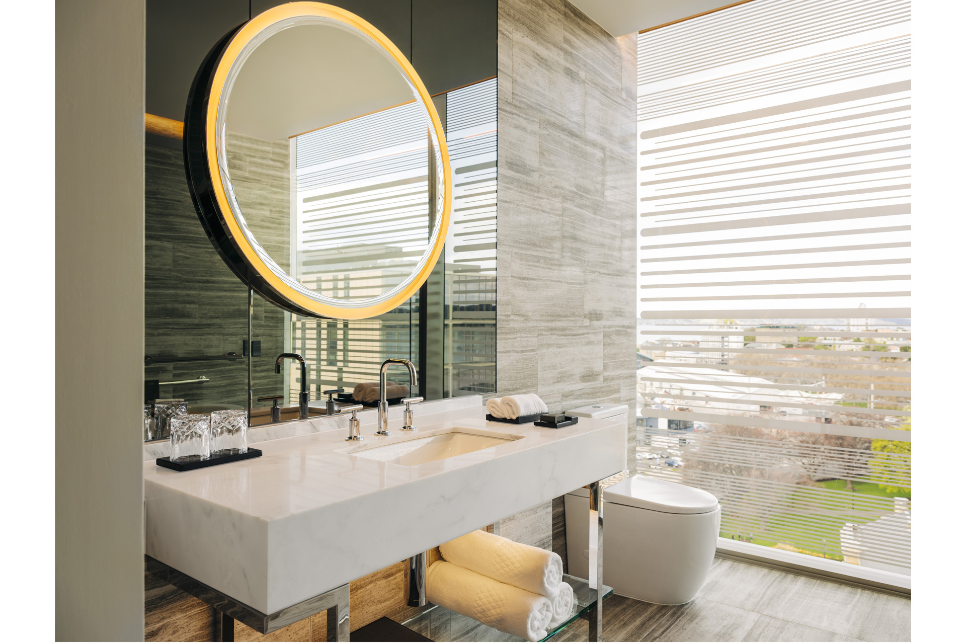 The bathroom in the Panoramic Waterview Room