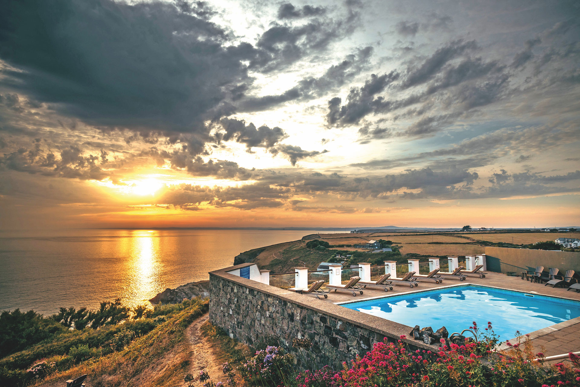 Plourrian on the Lizard swimming pool at sunset