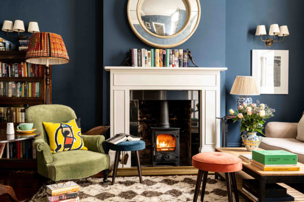 Fireplace and living area in Forester's Hall