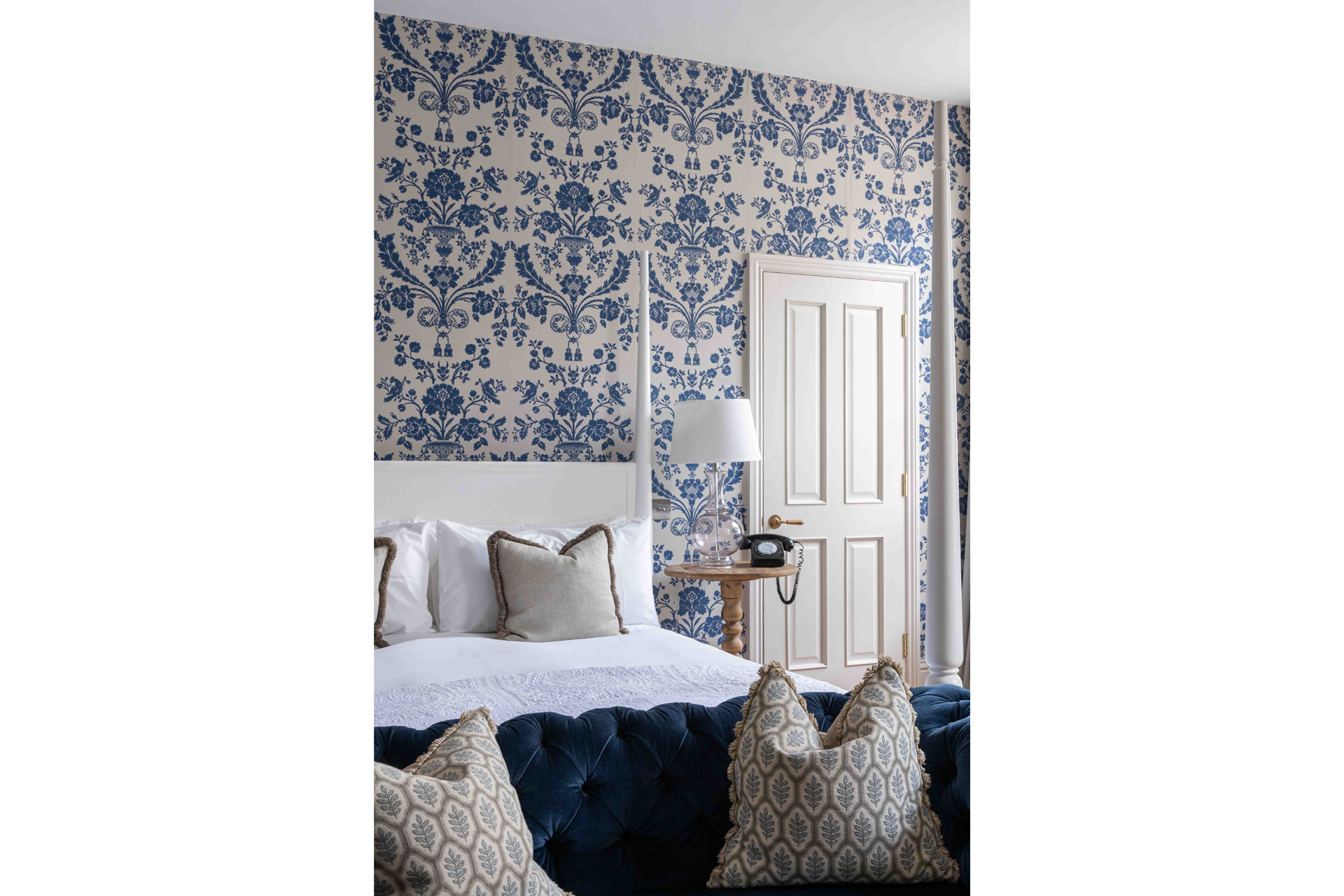 A blue themed bedroom at Foresters Hall