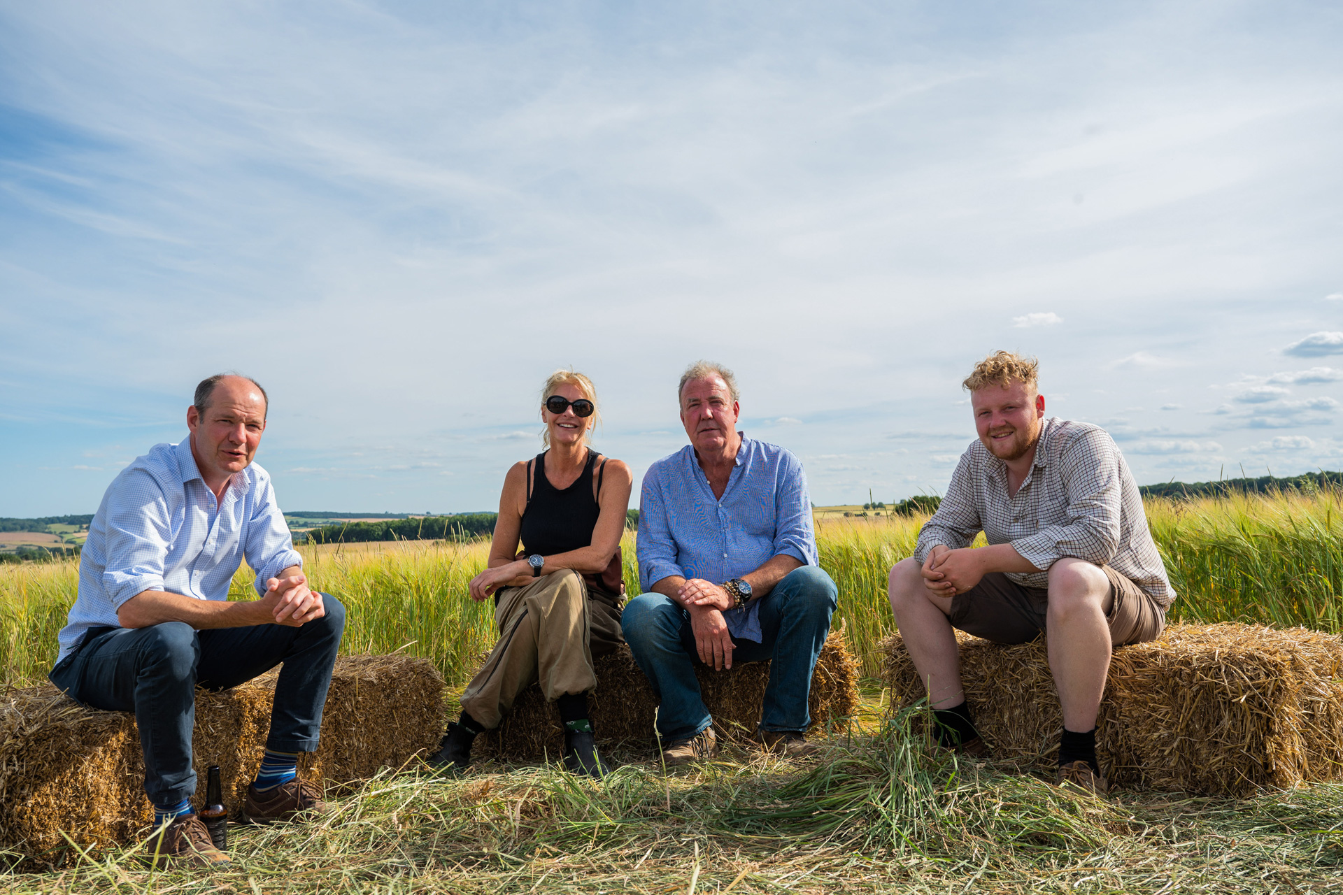Jeremy Clarkson, Lisa Hogan, Kaleb Cooper and Charlie on Jeremy Clarkson's farm
