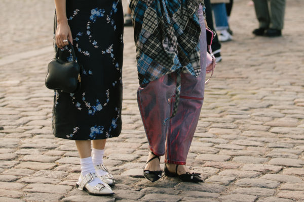 Close up of feet wearing ballet flats