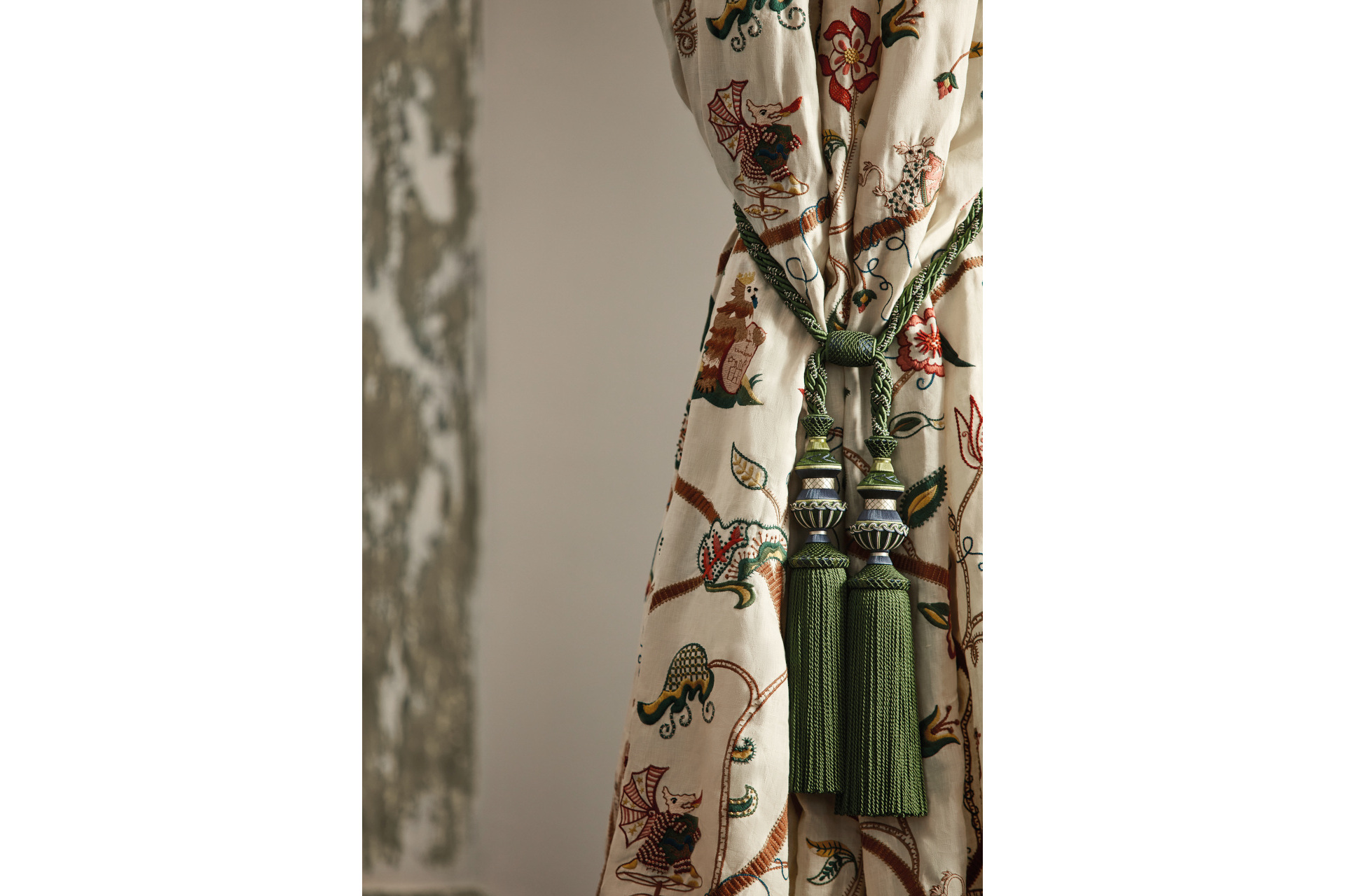 Close up of ornate curtain