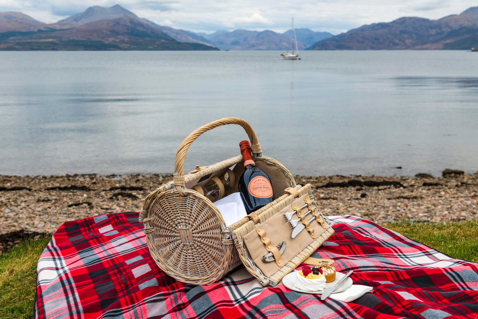 Picnic by the water outside the Duisdale House Hotel