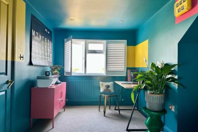 Leon Wenham home office, a turquoise and yellow bright space