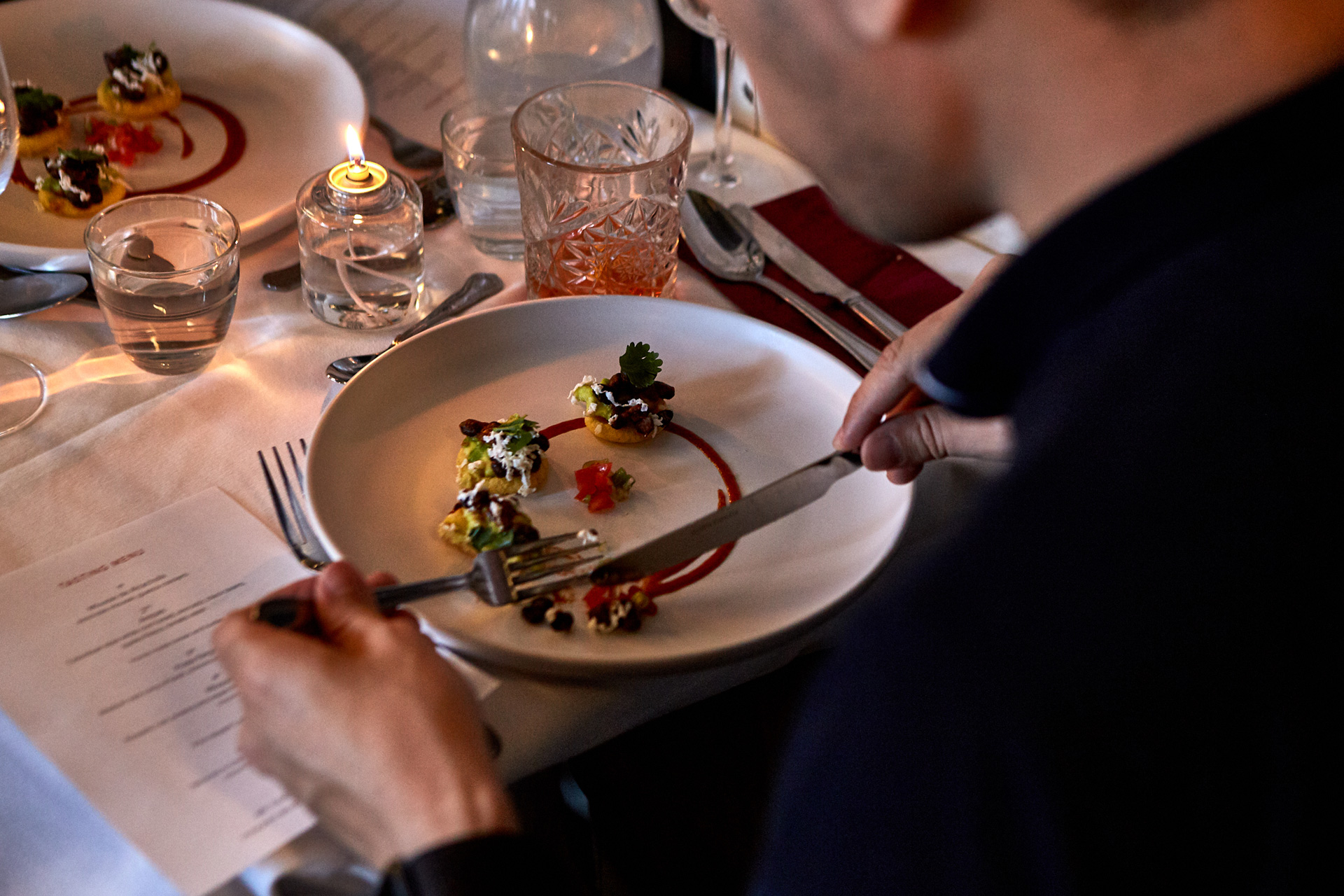 Food at Supperclub. tube, a pop-up dining experience on a tube carriage