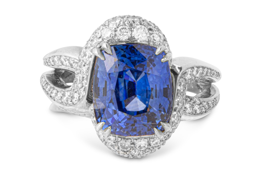 White gold and blue sapphire ring