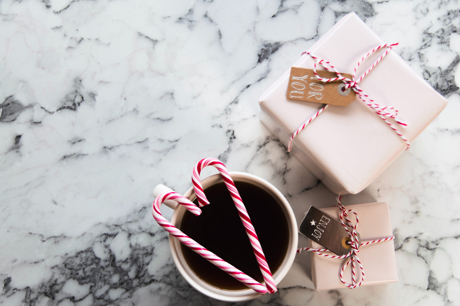 Presents wrapped in candy canes