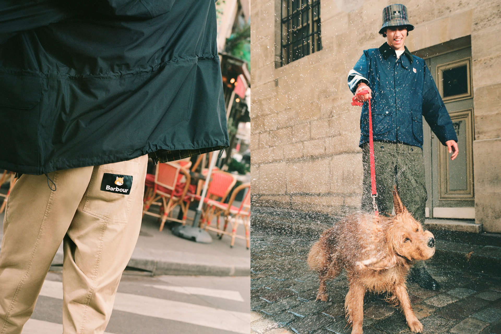 Man in cargo trousers and man walking dog